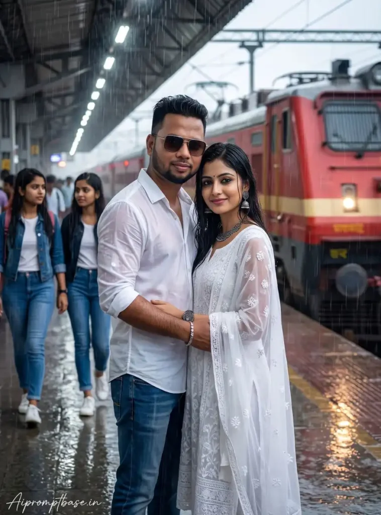 Rainy Train Station Couple AI Photo Prompt