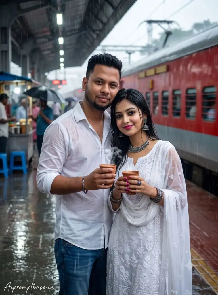 Rainy Train Station Couple AI Photo Prompt