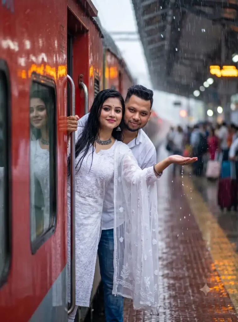 Rainy Train Station Couple AI Photo Prompt