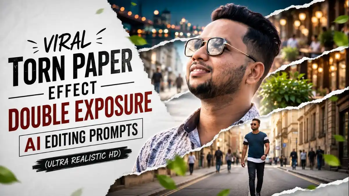 Torn Paper Effect Double Exposure AI Editing Prompt