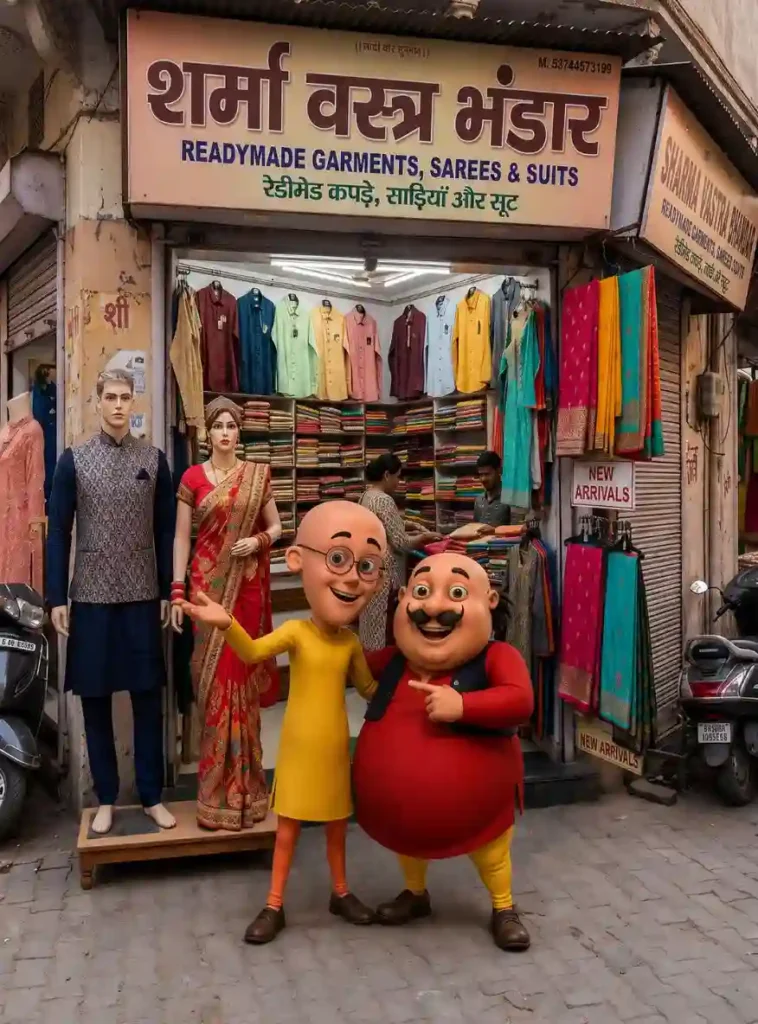 Motu Patlu Shop Promotion AI Video Prompt