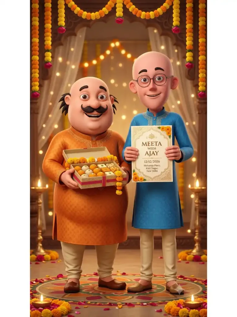 Motu Patlu Wedding Invitation AI Video Prompt