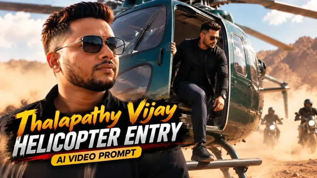 Thalapathy Vijay Helicopter Entry AI Video Prompt